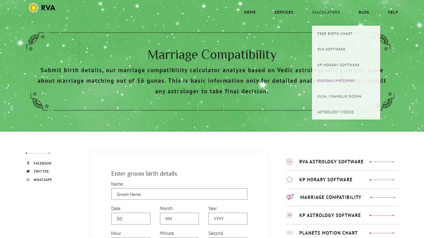 Marriage Compatibility Calculator | Kundali Matching Vedic & Westren ...